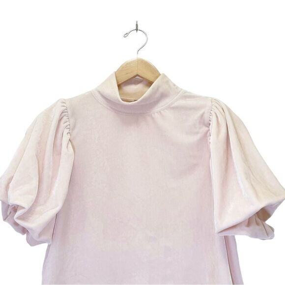 Free People Claudia Velvet Tee Puff Sleeve Mockneck Top Ballet Pink Size XS - Picture 9 of 14